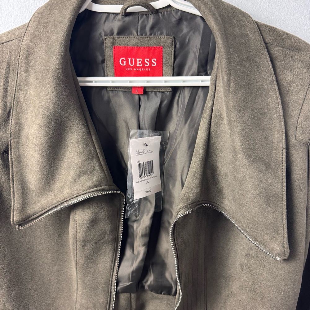 Guess Women's Faux-Suede Jacket Dark Green  Moto Jacket NWT - Picture 6 of 6